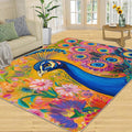 Peacock Rugs for Living Room - 6x8 Rug, Boho Floral Botanical Area Rugs for Bedroom, Wonderful Peacock Rug, Peafowl Washable Carpet, Floral Animal Carpet - Peafowl Home Decor & Gifts