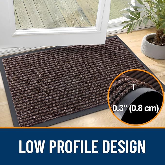 OLANLY Front Door Mat Indoor Outdoor Entrance, Waterproof Heavy Duty Doormat, Fade Resistant, Low Profile, Easy Clean Patio Porch Welcome Floor Mats for Entry, 71x34, Tan