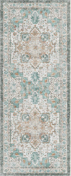 GENIMO 2x6 Runner Rugs for Hallway, Machine Washable Non Slip Vintage Rugs, Low Pile Lightweight Soft Print Rug for enrtyway, Corridor, Home Office, Kitchen, Cyan