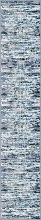 Modern Abstract Runner Rug 2.6x14, Grey Blue White Washable Long Kitchen Runner Non-Slip Soft Hallway Rug Runner Thin Print Faux Wool Carpet for Entryway Bedroom Laundry Room Indoor Home Decor