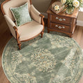 jinchan Round Rug 5ft Area Rugs Vintage Floral Distressed Design,Machine Washable Soft Non-Slip Low-Pile Ultra-Thin Circle Rug for Entryway Living Room Dining Room Bedroom (5' Round,Dark Green)