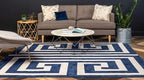 Unique Loom Athens Collection Classic Geometric Modern Border Design Area Rug (8' 0 x 8' 0 Square, Navy Blue/ Beige)