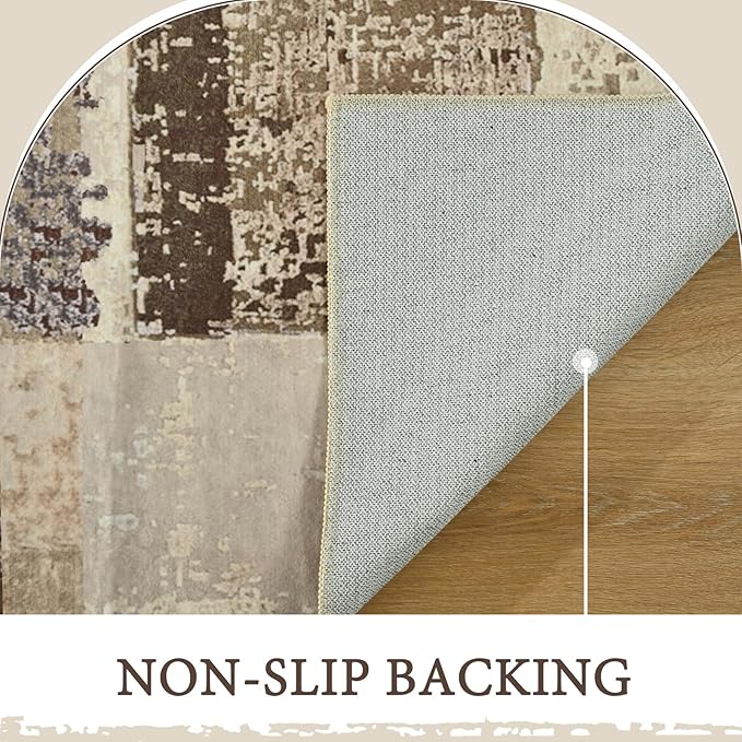 LOCHAS Rug for Living Room 6x9, Washable Soft Area Rugs for Bedroom, Abstract Carpet for Indoor Office Kids Dining Room Nursery Floor, Khaki Geometric Vintage Home Decor, Non Slip, Pet Child Friendly