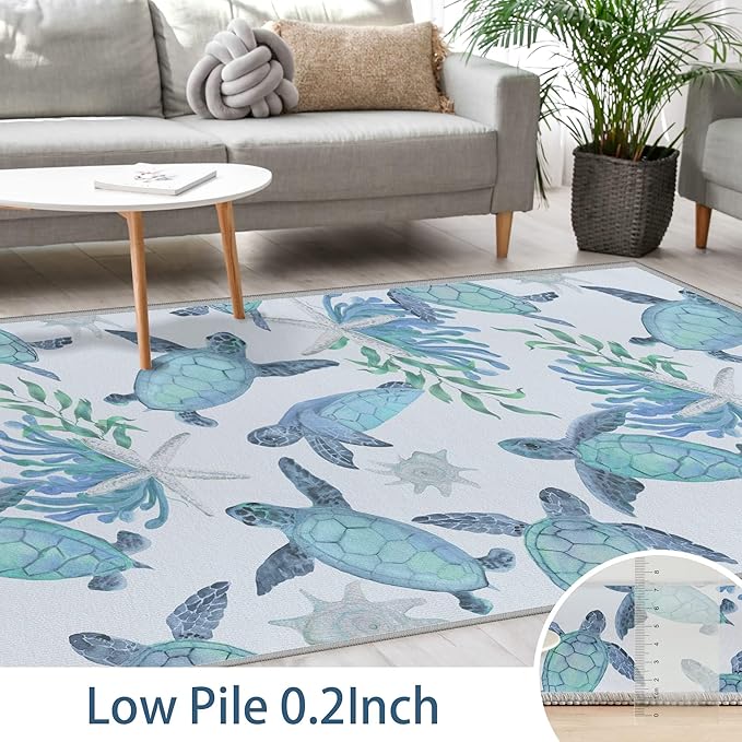 Tritard Coastal Sea Turtles Hallway Runner Rug 2x6 Beach Themed Starfish Area Rug Runner Non-Slip Washable Entryway Doormat Indoor Entrance Carpet for Kitchen Bathroom Laundry Bedroom Living Room