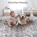 Rugcomf Round Rug 4ft Washable Circle Rug Non Slip Low Pile Boho Small Circular Rug for Bedroom, Bathroom, Entryway, Kids Room, Office, College Dorm(Grey)