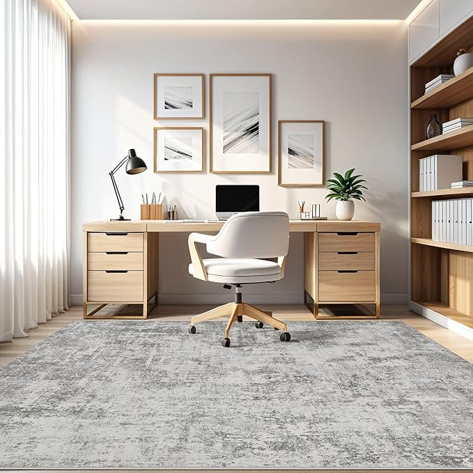 10x14 Area Rugs Living Room: Washable Large Abstract Neutral Modern Soft Rug Stain Resistant Indoor Floor Non-Slip Accent Carpet for Bedroom Nursery Playroom Office Dining Room Home Decor- Greige