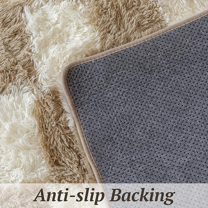 8x10 Area Rugs for Living Room Bedroom, Soft Fluffy Shaggy Bedside Rug, Indoor Floor Carpet for Kids Playroom, Dorms, Nursery Rooms, Home Decor (Camel & White 8'x10')