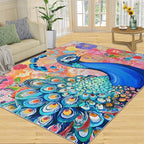 Peacock Area Rug 3x5-3x5 Rug, Boho Floral Rugs for Living Room, Colorful Carpet, Oil Painting Art Washable Area Rugs for Bedroom, Aesthetics Carpet - Peafowl Home Decor & Gifts