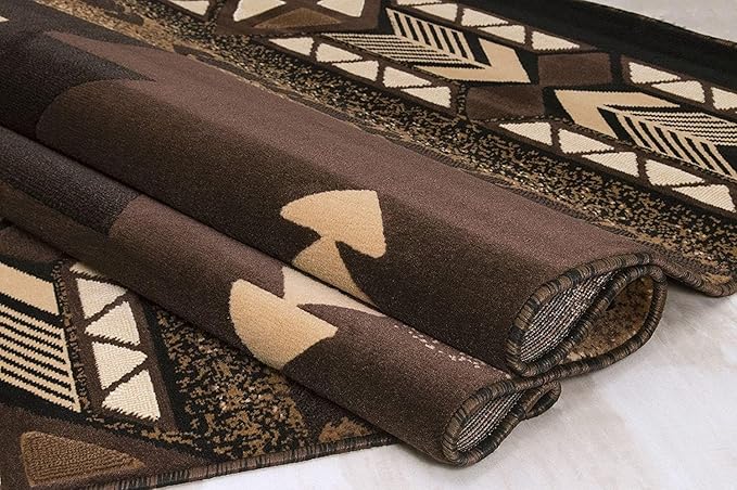 YHSF South West Native American Area Rug C318 - Easy Clean, Thick, Soft, Durable Native Tribal American Indian Inspired Rug for Bedroom/Living Room and More - Chocolate Brown, 8 Feet x 10 Feet