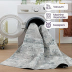 DEXI 10x14 Area Rug for Living Room, Modern Abstract Thin Washable Rug Indoor Floor, Non Slip Stain Resistant Low Pile Carpet for Dining Room Bedroom Office, Blue