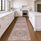 KOZYFLY Runners for Hallways 3x14 Ft Extra Long Washable Faux Wool Stair Thin Runner Rug Printed Hallway Carpet for Entryway Bedroom Stairs Kitchen Floor Accent, Terracotta/Beige