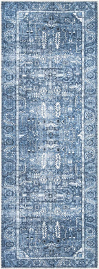 Bloom Rugs Washable Non-Slip 7 ft Runner - Blue Traditional Runner for Entryway, Hallway, Bathroom, and Kitchen - Exact Size: 2.5' x 7'