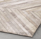 Elegant Rectangular Rug Cowhide Leather Luxury Non Slip Foldable Chevron Patchwork Area Rug for Living Room and Entryway Floor Carpet (Beige-3 x 12 ft)
