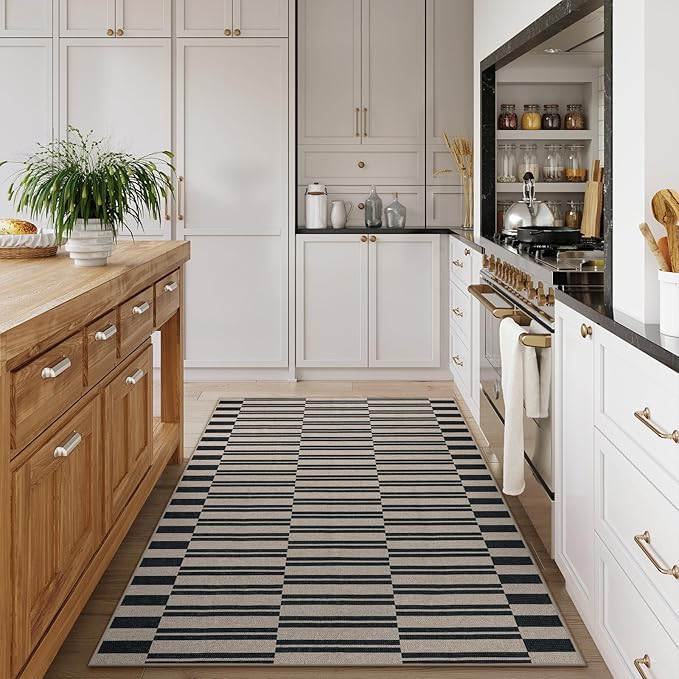 Lahome Striped Easy Jute Rug, 3x5 Outdoor Patio Porch Rug Washable Rugs for Entryway, Indoor Outdoor Living Room Carpets, Farmhouse Neutral Non Slip Black Carpet for Backyard Bedroom RV
