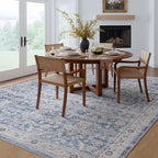 MontVoo-Vintage Area Rugs 8X10 Blue Rugs for Living Room-Soft Distressed Printed Rugs for Bedroom-Non Slip Carpet-Machine Washable Rug for Dining Room Living Room Bedside Office