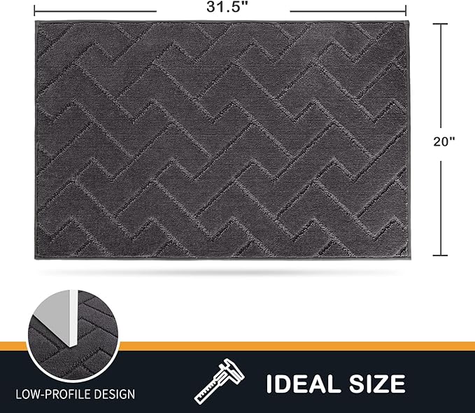 PURRUGS Dirt Trapping Door Mat 20" x 31.5", Non-Slip Machine Washable Entry Rug, Shoe Scraper, Dog Doormat, Super Absorbent Welcome Mat for Front & Back Door, Muddy Wet Shoes & Paws, Charcoal