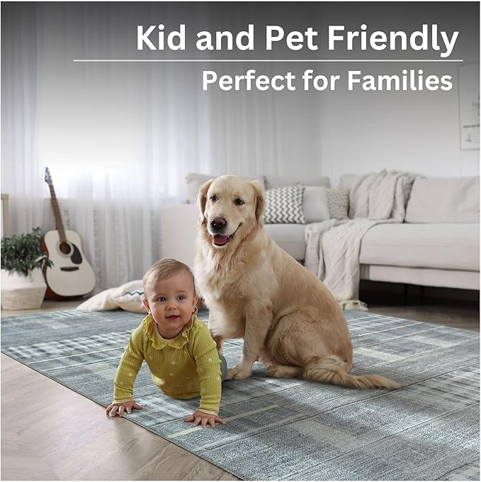Bloom Rugs Washable Non-Slip 5' x 7' Rug - Gray Striped Area Rug for Living Room, Bedroom, Dining Room, and Kitchen - Exact Size: 5' x 7'