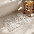 Uphome Boho Bathroom Rugs, Distressed Farmhouse Khaki Bath Mat, Comfy Velvet Small Bath Rugs Non Slip Washable, Vintage Oriental Toilet Rug for Sink Shower Vanity, 20x32 inch