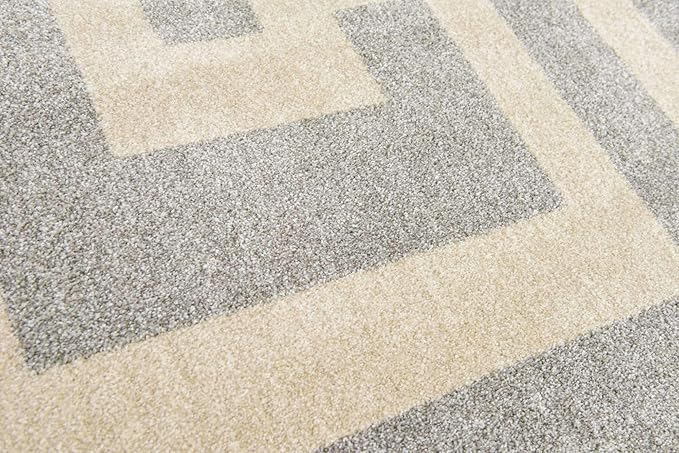Unique Loom Athens Collection Classic Geometric Modern Border Design Area Rug (8' 0 x 8' 0 Square, Gray/ Beige)