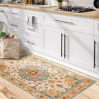 COMSLE Boho Distressed Area Rug 2' x 4', Machine Washable Faux Wool Non-Slip Small Rug for Entryway, Bedroom, Kitchen - Indoor Floor Carpet