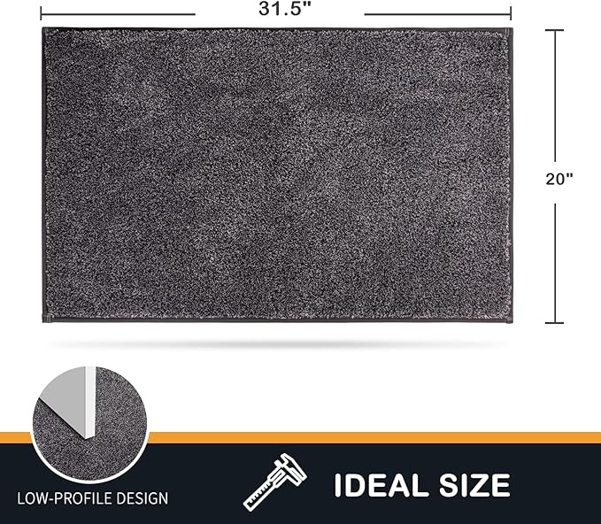 PURRUGS Dirt Trapping Door Mat 20" x 31.5", Non-Slip Machine Washable Entry Rug, Shoe Scraper, Dog Doormat, Super Absorbent Welcome Mat for Front & Back Door, Muddy Shoes & Paws, Light Grey-Dark Grey