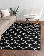 Rugs.com Lattice Frieze Collection Rug – 8' x 11' Black Medium Rug Perfect for Living Rooms, Large Dining Rooms, Open Floorplans