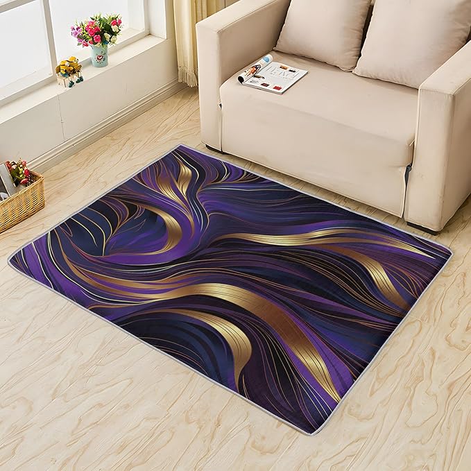 Purple and Gold Rug, 2x3 Rug, Luxury Rugs for Entryway, Abstract Small Area Rug, Washable Rug Non Slip Soft Indoor Carpet, Kids and Pets Friendly, Purple and Gold Home & Room Decor