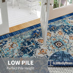Easy-Going Area Rug 4x6 Washable Boho Rugs for Living Room Non-Slip Bedroom Rug Low Pile Lightweight Tangerine Vintage Throw Rug for Dining Room Kitchen Home Office Carpet, Floral Aqua Yellow