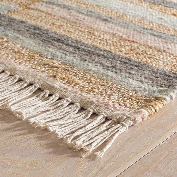 Dash and Albert Ravel Wool Area Rug - 2' x 3' Blue Stripe Handwoven Accent Rug - Durable, Eco-Friendly, High Traffic Area Hallway, Living Room, Stairs
