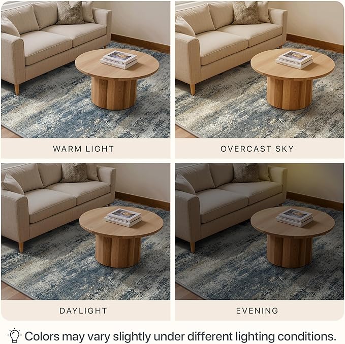 8x10 Area Rugs Washable Blue Rug for Living Room Bedroom, Abstract Modern Large Rug Non Slip, Water Repellent Low Pile Soft Carpet for Dining Room, Navy Blue