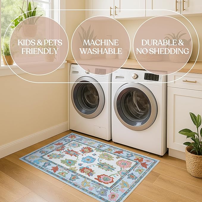 Fame Living Colorful Oushak Rug, Modern, Vintage, Turkish, Eclectic, Floral, Pastel, Washable, Oversized, Extra Large Area Rugs for Living Room, Dining, Bedroom, Lounge 9'5"x14'