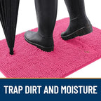 OLANLY Dog Door Mat for Muddy Paws 30x17, Absorbs Moisture and Dirt, Absorbent Non-Slip Washable Doormat, Quick Dry Chenille Mud Mat for Dogs, Entry Indoor Entryway Carpet for Inside Floor, Hot Pink