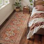 Tangsoo Boho Hallway Runner Rug 2.6x10 Washable Runner Rug for Hallways, Non Slip Vintage Soft Low Pile Long Rug Runner, Oriental Terracotta Carpet Runners for Kitchen Bedroom Entryway Living Room