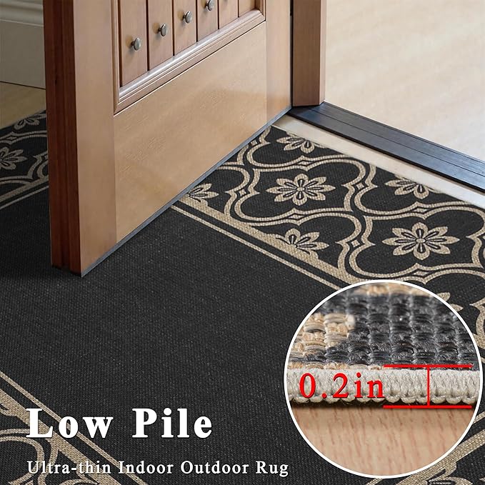 Moroccan Floral Easy Jute Rug 8x10 Outdoor Rug Washable Area Rugs for Living Room Bedroom Non Slip Neutral Farmhouse Indoor Outdoor Carpet for Backyard Patio Office