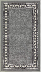 Antep Rugs Alfombras Modern Bordered 2x4 Non-Skid (Non-Slip) Low Profile Pile Rubber Backing Kitchen Area Rugs (Gray, 2'3" x 4')