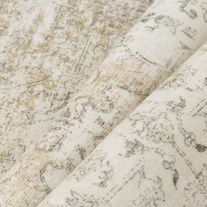 Entryway Area Rug 2x3 Beige Vintage Distressed Indoor Carpet Oriental Soft Thin Small Door Mat Non Slip Low Pile Throw Rug for Entrance Bathroom Bedroom Kitchen Laundry