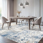 Area Rug Living Room Rugs - 5x8 Abstract Large Soft Indoor Washable Rug Neutral Modern Low Pile Carpet for Bedroom Dining Room Farmhouse Home Office - Blue