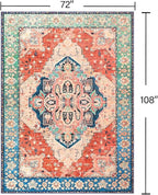 YJ.GWL Area Rugs for Living Room 6x9 Machine Washable Rugs, Non Slip Floral Vintage Rug Indoor Carpet, Stain Resistant Large Rug for Bedroom Dining Room, Red Blue Gradient Color