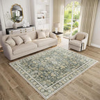 Washable Area Rugs 5'x7' Non-Slip Vintage Boho Distressed Fade Resistant Low Pile Carpet for High-Traffic Living Room, Bedroom & Dining Room