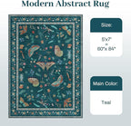 5x8 Insect Print Entryway Rug - Indoor Non-Slip Low Pile Machine Washable Bug Rug for Front Door, Living Room, Bedroom, Kitchen, Nursery, Laundry (5'x8' Teal)