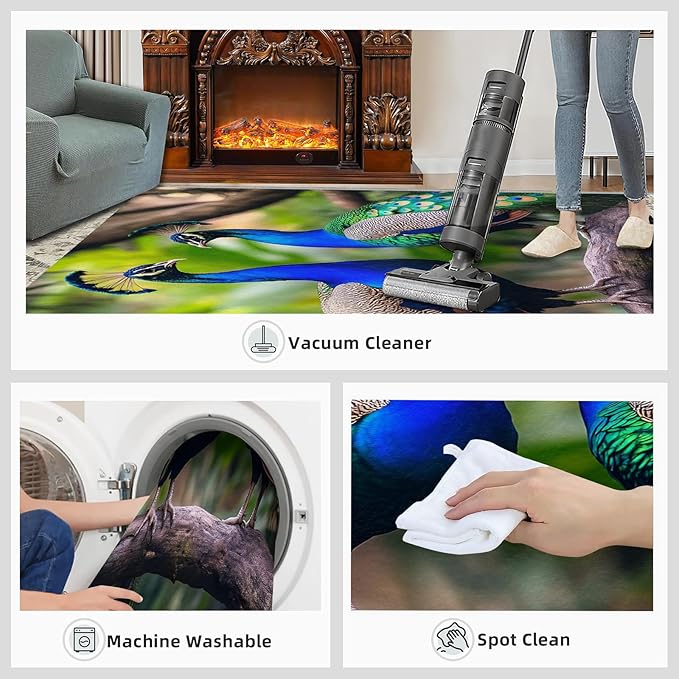 Peacock Rugs for Bedroom - 2x3 Rug, Peacock Couples Area Rugs for Living Room, Nature Carpet, Peafowl Washable Area Mat, Malachite Green Feather Carpet - Peafowl Home Decor & Gifts
