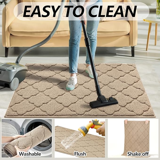 Timo Entryway Rug, Door Mats 24"x36" Rubber Backing Non Slip Absorbent Indoor Doormat, Machine Washable Resist Dirt Low Profile Door Mat, Front Door Rugs Indoor for Muddy Wet Shoes, Beige