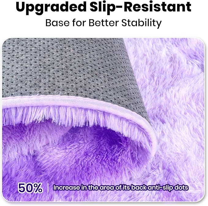 Zentavio Large Area Rugs for Living Room Purple Rugs for Girls Room 9x12 Carpet for Bedroom Washable Soft Fluffy Shag Aesthetic Plush High Pile Throw Rug for Nursery Kids Room Dorm Room Tie-Dyed
