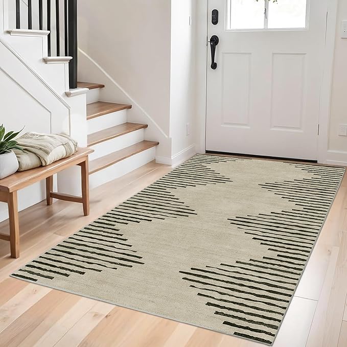 HelloTree Area Rug 3x5 Geometric Rug,Washable Modern Neutral Stain Resistant Indoor Carpet Boho Living Room Moroccan Rugs Fluffy Rug for Living Room Bedside Room Decor for Family-Cream