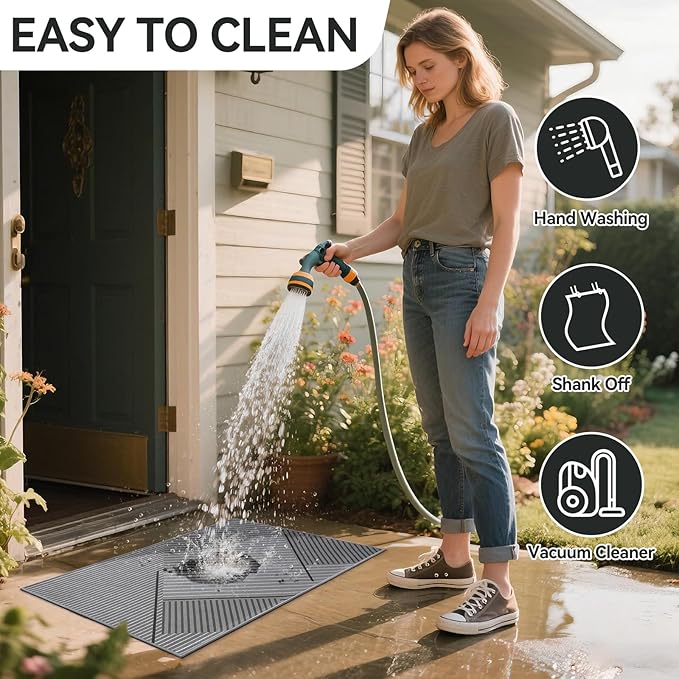 Front Door Mat 31''x47'', Non Slip Absorbent Muddy Dirt Resist Washable Low-Profile Indoor Doormat, Welcome Entryway Door Mats, Grey