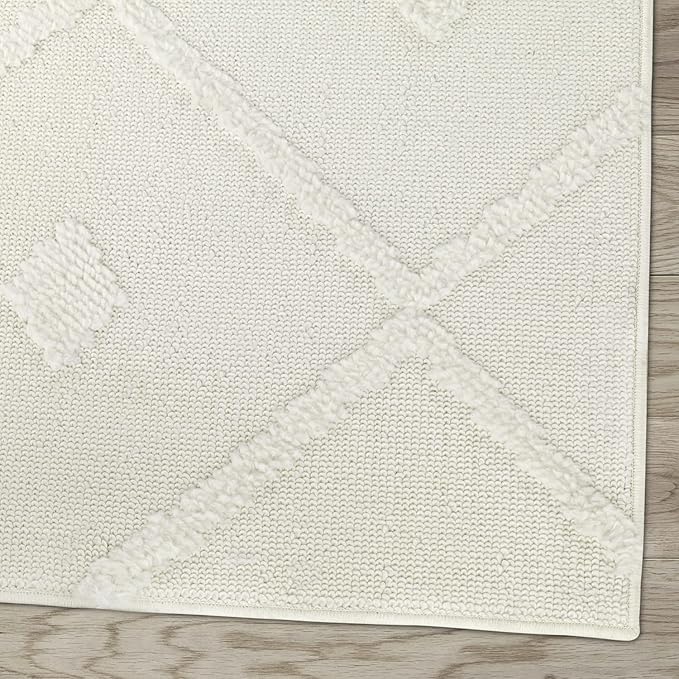 Antep Rugs Palafito 6x9 Geometric Shag Diamond High-Low Pile Textured Indoor Area Rug (White, 6'7" x 9')