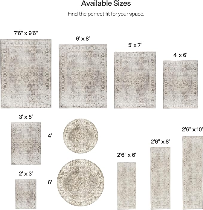 ReaLife Rugs Machine Washable Area Rug - Living Room Bedroom Bathroom Kitchen Entryway Office - Padded Crease Free Stain Resistant Premium - Boho Farmhouse Vintage- Joy- Beige Ivory - 2'x 3'