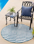 Unique Loom Outdoor Striped Collection Area Rug - Striped (6' 1" Round Blue/Ivory)