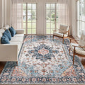 Tangsoo 4x6 Area Rug for Living Room, Washable Vintage Indoor, Distressed Blue/Beige Carpet for Bedroom, Non Slip Dining Room, Soft Low Pile Rugs Foldable for Dorm Bedside Bathroom