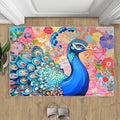 Peacock Area Rug 5x6-5x6 Rug, Boho Floral Rugs for Living Room, Colorful Carpet, Oil Painting Art Washable Area Rugs for Bedroom, Aesthetics Carpet - Peafowl Home Decor & Gifts